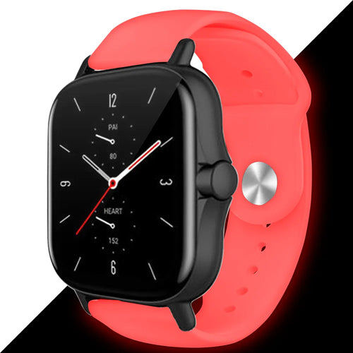 Silicone Glow in the Dark Strap, red, on a watch, 3/4 front view