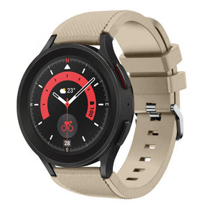 Twill Silicone Strap, beige, on a watch, 3/4 front view