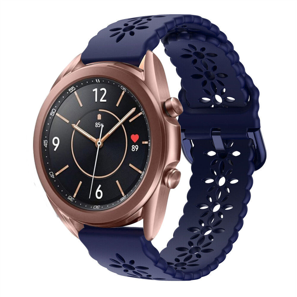 Patterned Silicone Strap, dark blue, on a watch, 3/4 front view