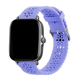 Patterned Silicone Strap, lilac, on a watch, 3/4 front view