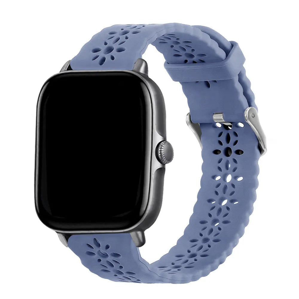 Patterned Silicone Strap, lavender grey, on a watch, 3/4 front view