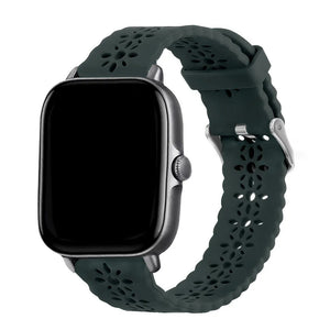 Patterned Silicone Strap, viridian, on a watch, 3/4 front view