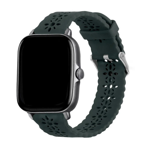 Patterned Silicone Strap, viridian, on a watch, 3/4 front view