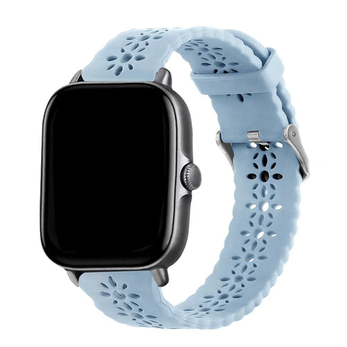 Patterned Silicone Strap, mist blue, on a watch, 3/4 front view