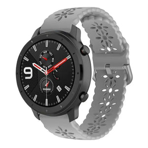 Patterned Silicone Strap, grey, on a watch, 3/4 front view