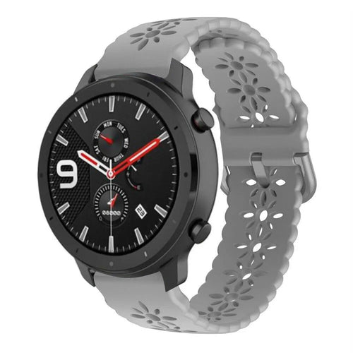 Patterned Silicone Strap, grey, on a watch, 3/4 front view