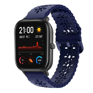 Patterned Silicone Strap, dark blue, on a watch, 3/4 front view