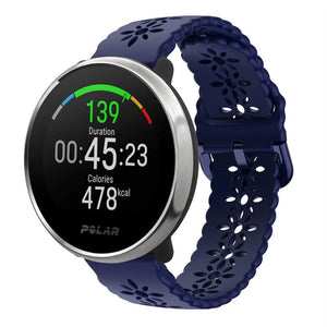 Patterned Silicone Strap, dark blue, on a watch, 3/4 front view