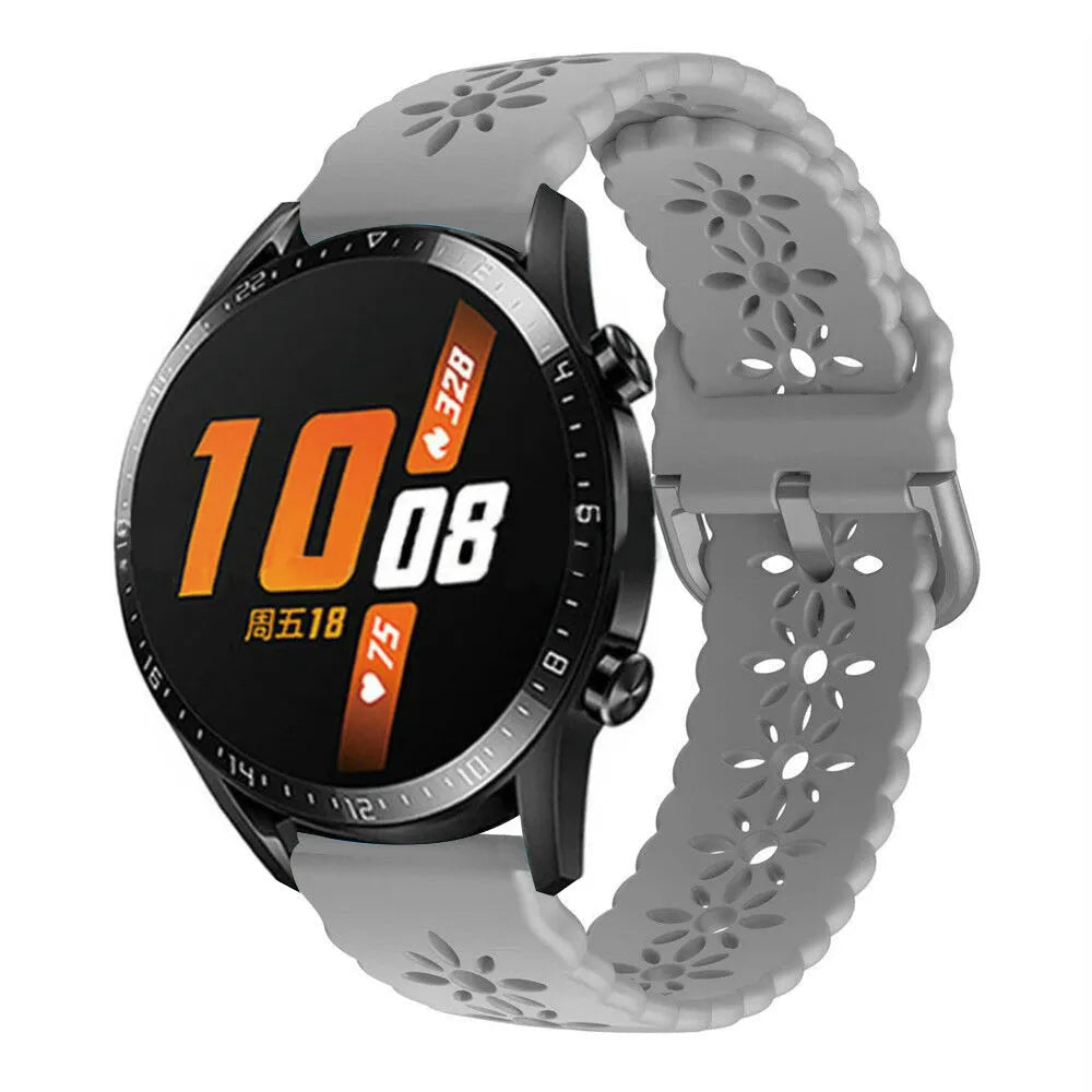 Patterned Silicone Strap, grey, on a watch, 3/4 front view