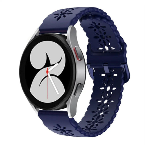 Patterned Silicone Strap, dark blue, on a watch, 3/4 front view