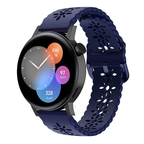 Patterned Silicone Strap, dark blue, on a watch, 3/4 front view