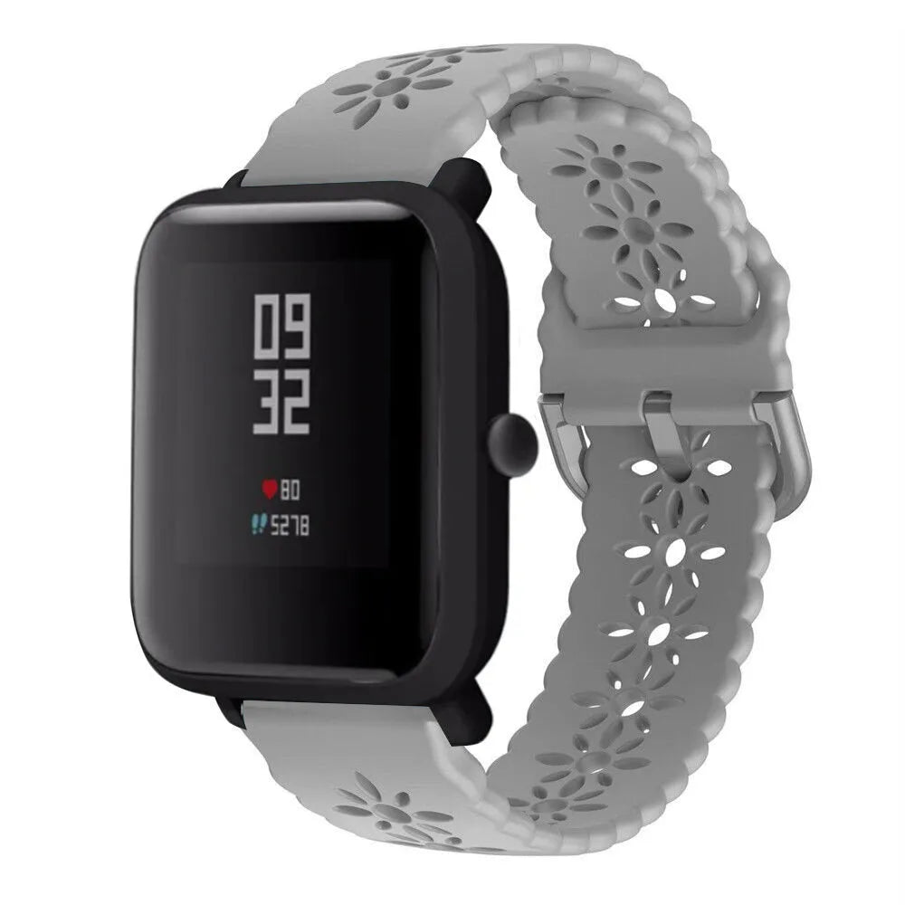Patterned Silicone Strap, grey, on a watch, 3/4 front view
