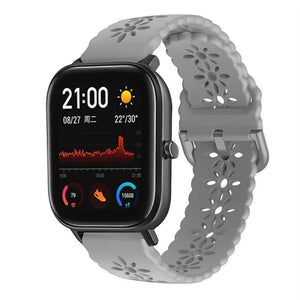 Patterned Silicone Strap, grey, on a watch, 3/4 front view