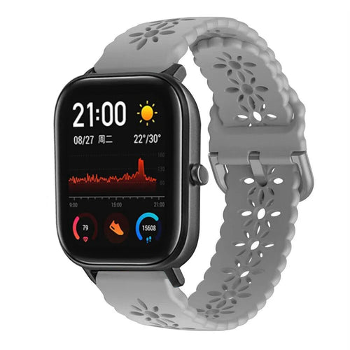 Patterned Silicone Strap, grey, on a watch, 3/4 front view