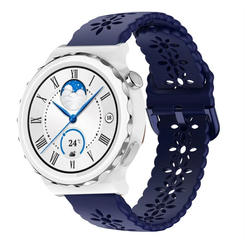 Patterned Silicone Strap, dark blue, on a watch, 3/4 front view
