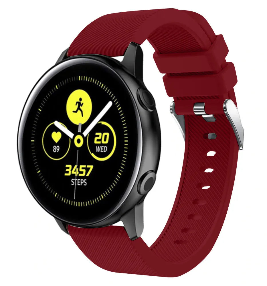 Twill Silicone Strap, burgundy, on a watch, 3/4 front view