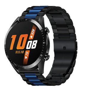 Steel Strap, black/blue, on a watch, 3/4 front view