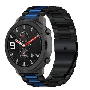 Steel Strap, black/blue, on a watch, 3/4 front view