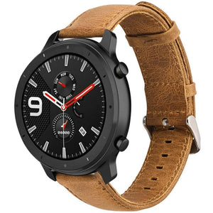 Leather Strap, brown, on a watch, 3/4 front view