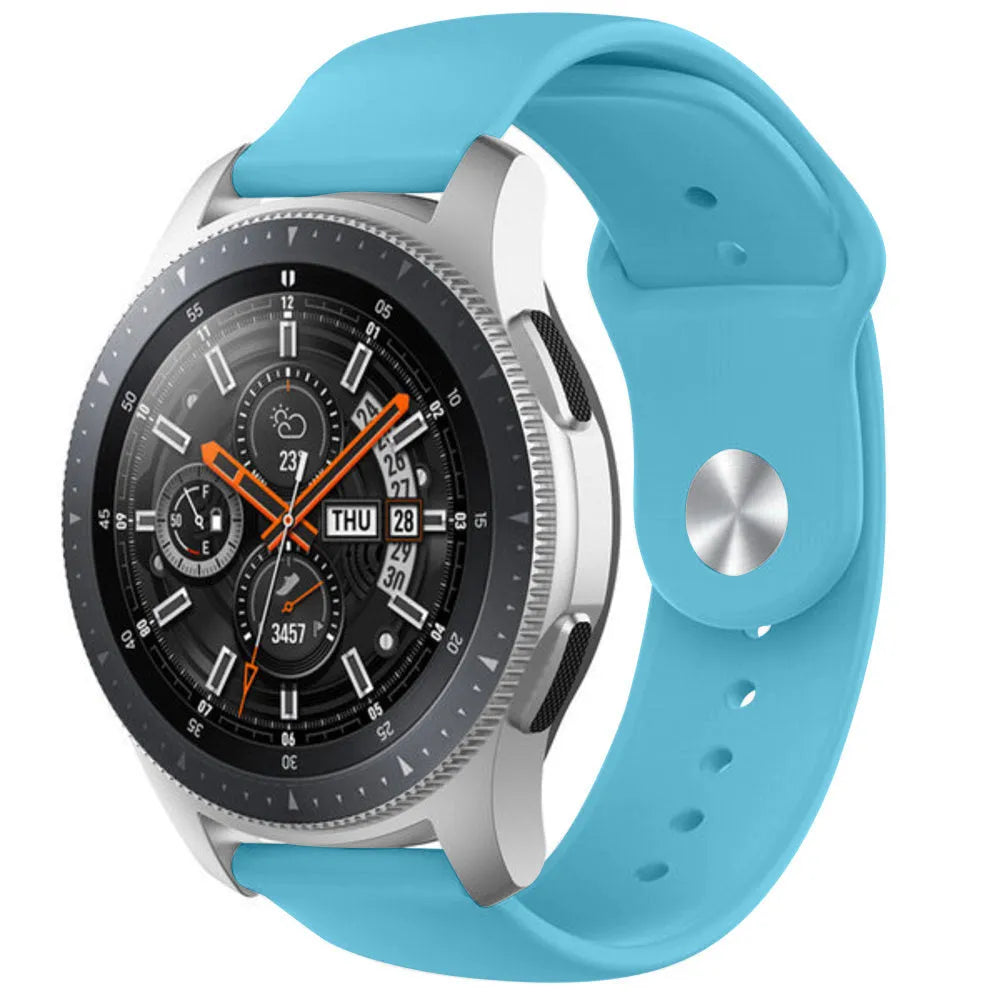 Silicone Sport Strap, light blue, on a watch, 3/4 front view
