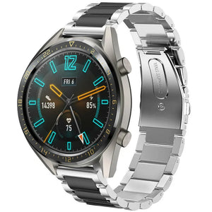 Steel Strap, silver/black, on a watch, 3/4 front view