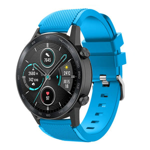 Twill Silicone Strap, light blue, on a watch, 3/4 front view