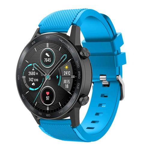 Twill Silicone Strap, light blue, on a watch, 3/4 front view