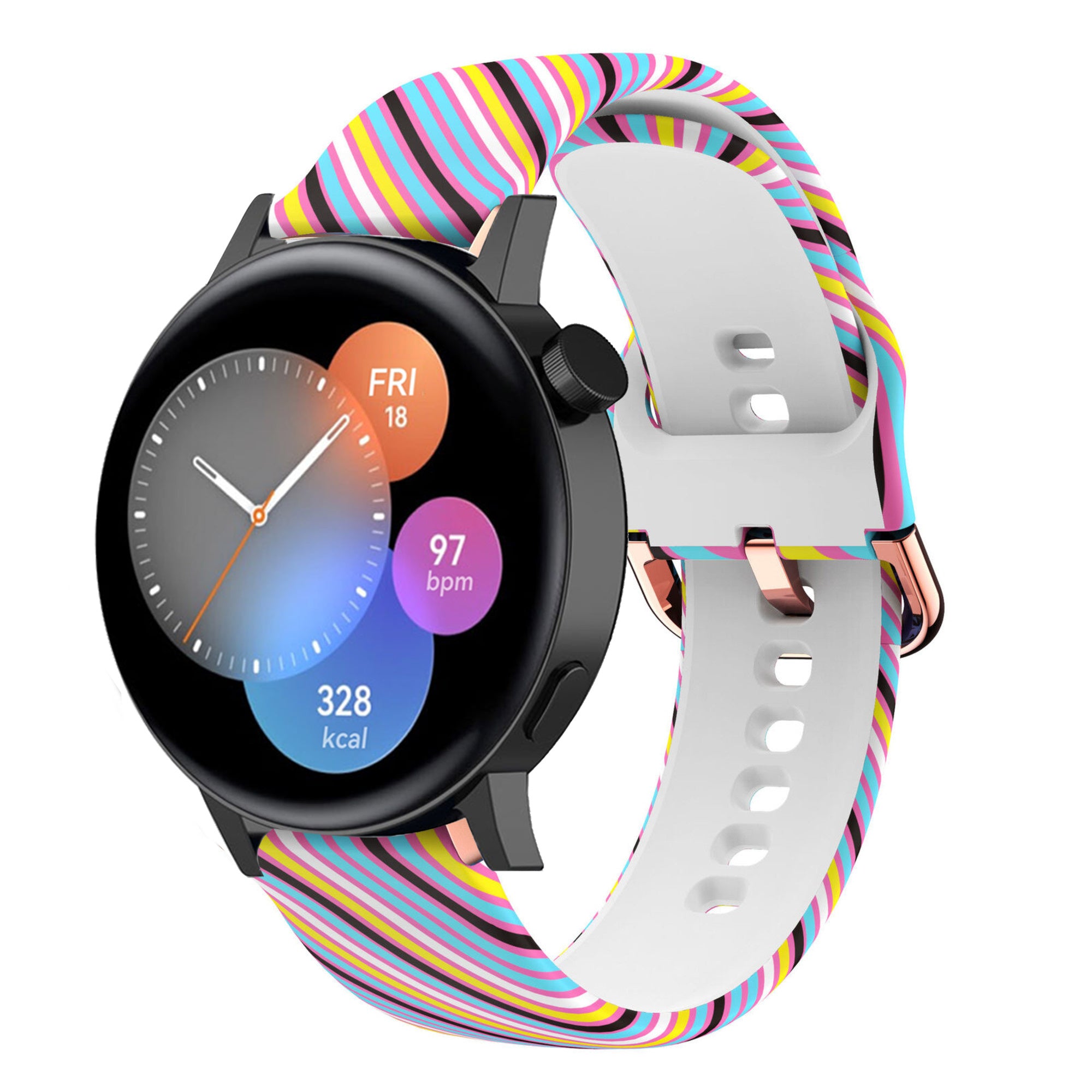 Print Silicone Strap, on a watch, 3/4 front view