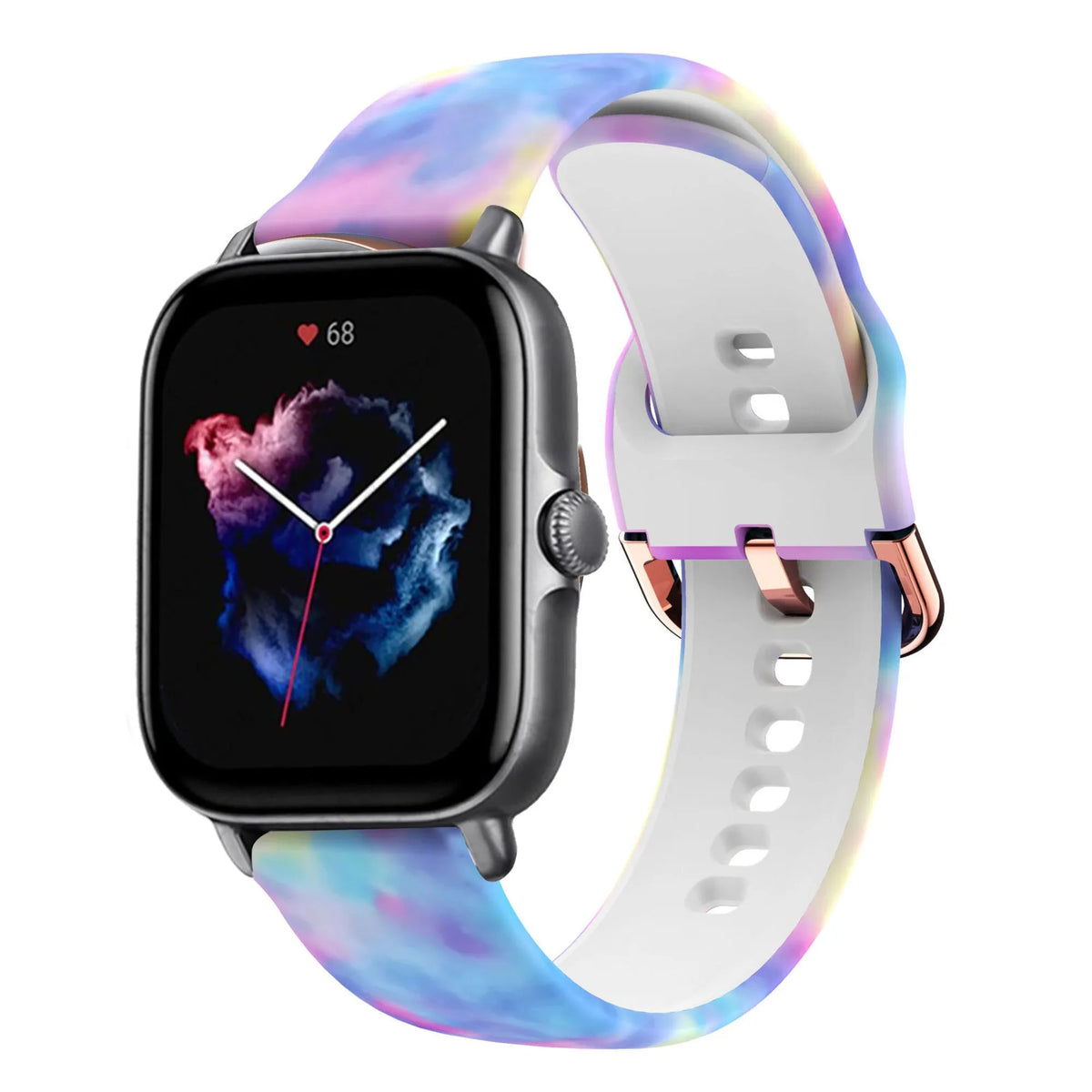 Print Silicone Strap, on a watch, 3/4 front view