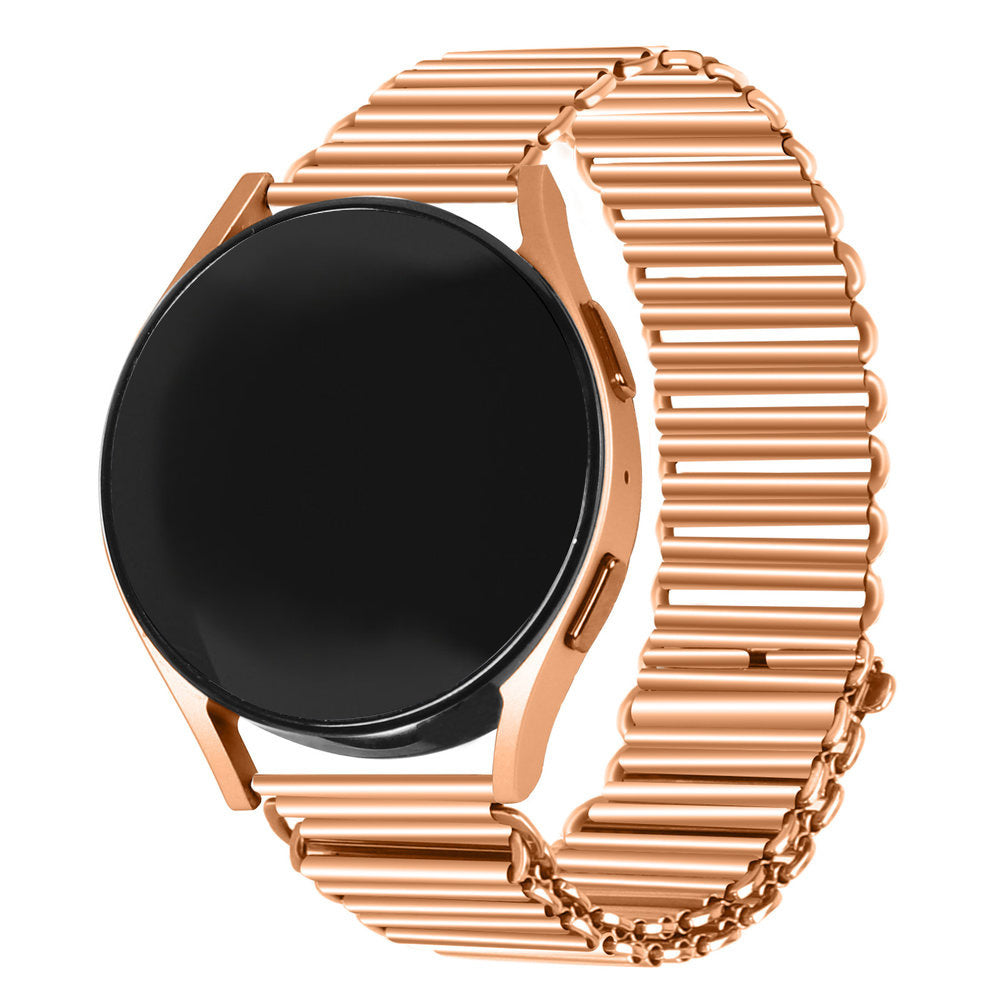 Steel Loop Strap, rose gold, on a watch, 3/4 front view