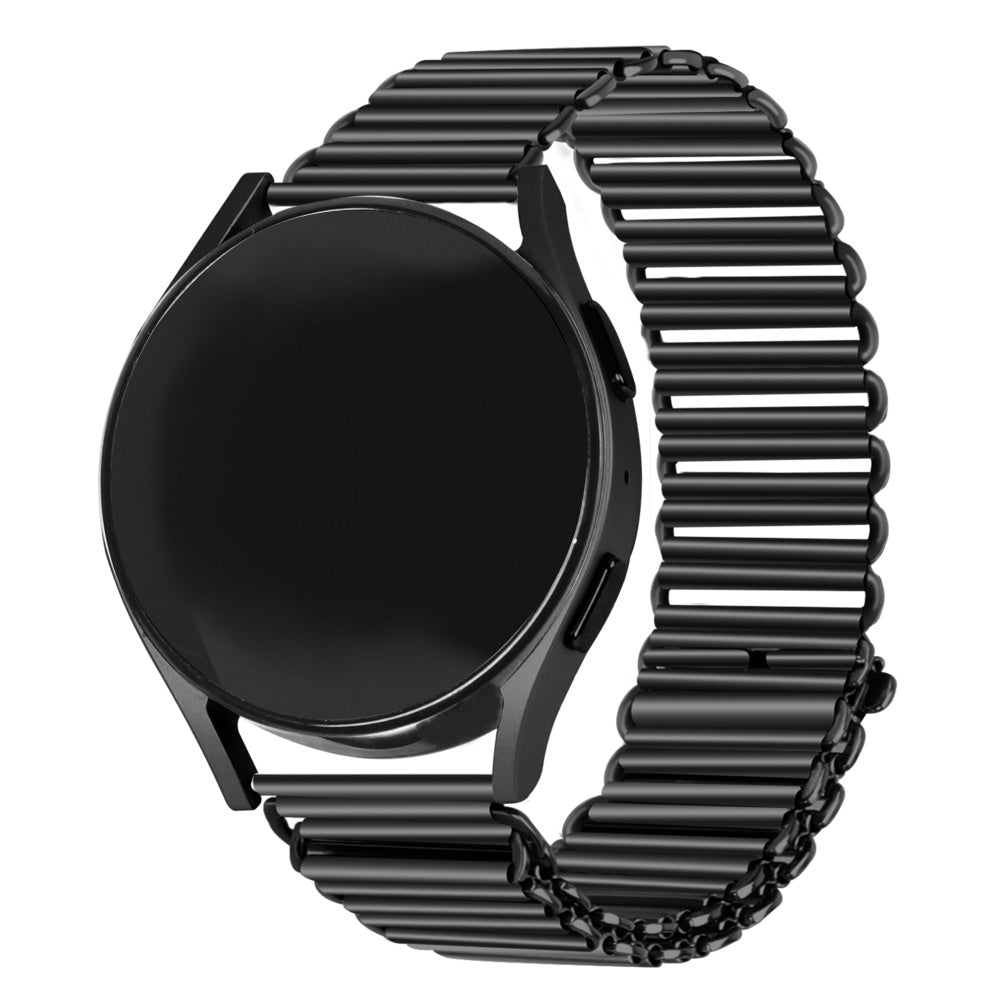 Steel Loop Strap, black, on a watch, 3/4 front view