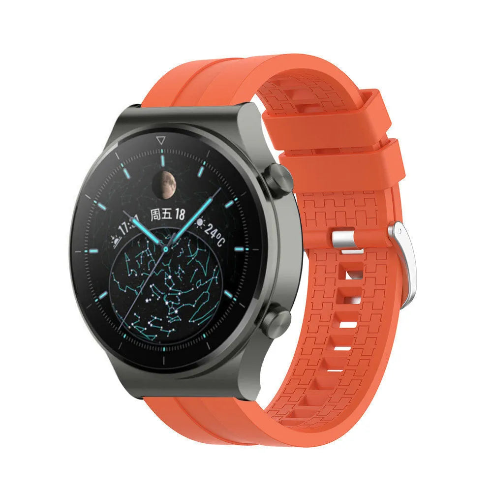 Silicone Strap 'Extreme', orange, on a watch, 3/4 front view