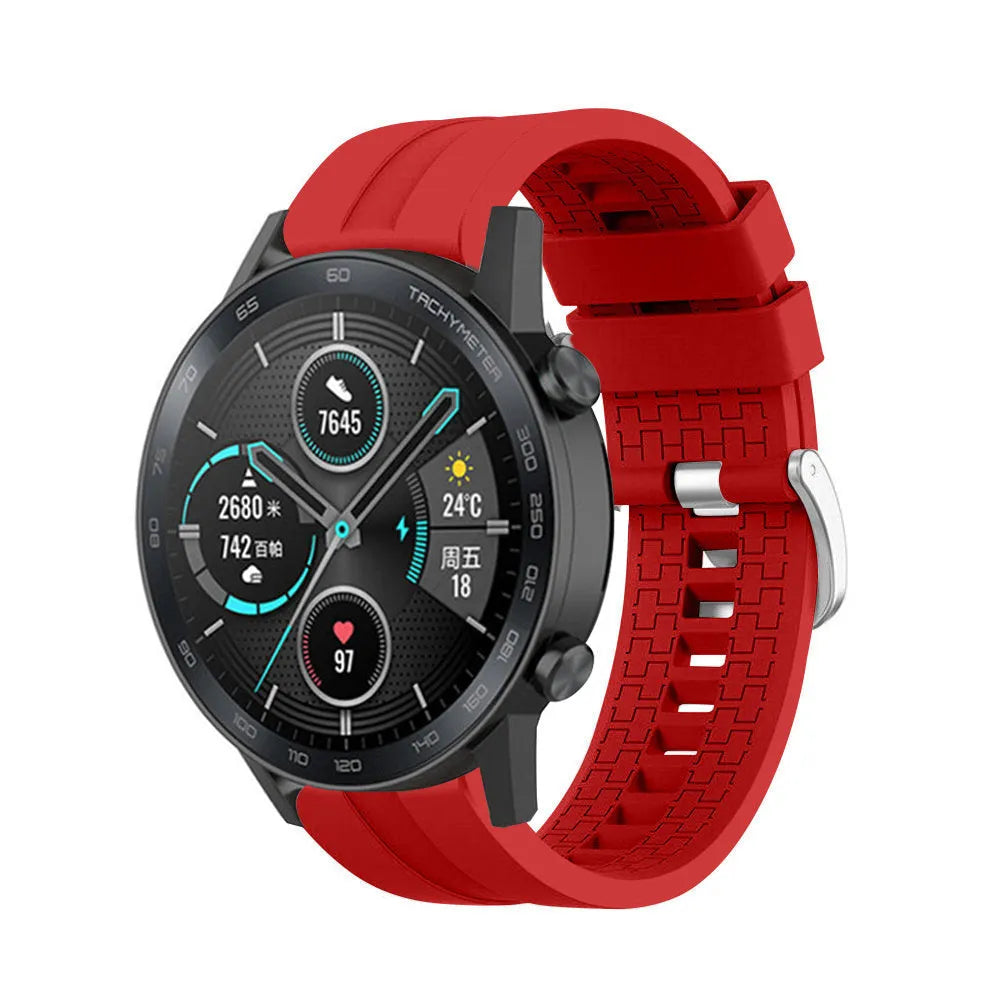 Silicone Strap 'Extreme', red, on a watch, 3/4 front view
