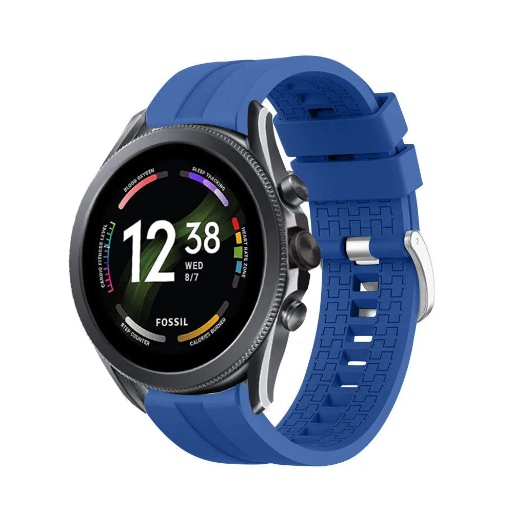 Silicone Strap 'Extreme', blue, on a watch, 3/4 front view