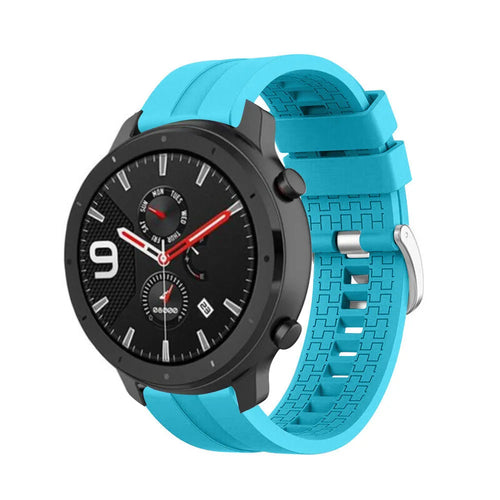 Silicone Strap 'Extreme', light blue, on a watch, 3/4 front view