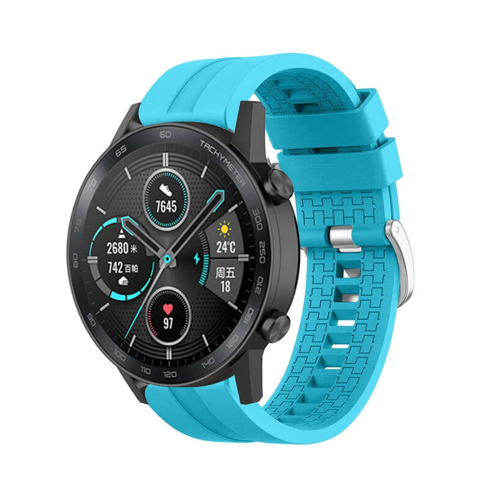 Silicone Strap 'Extreme', light blue, on a watch, 3/4 front view