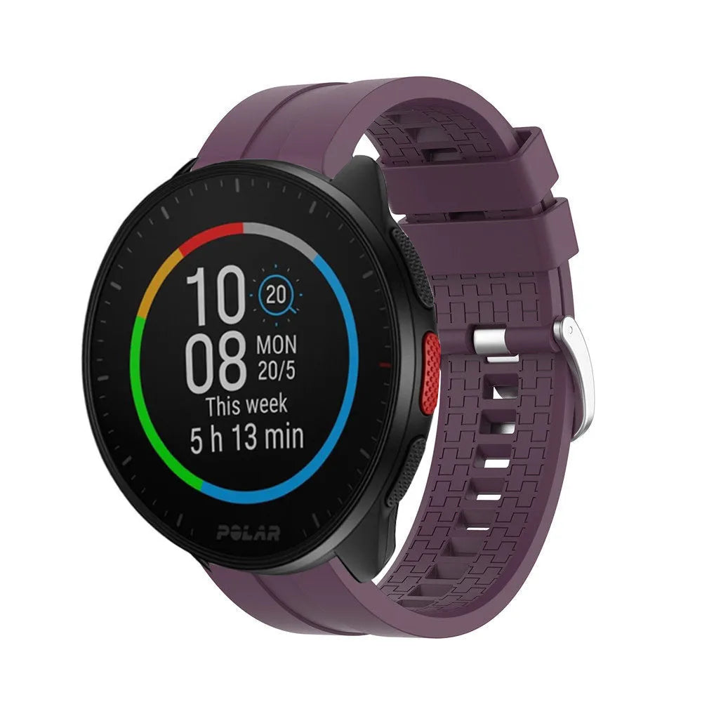 Silicone Strap 'Extreme', purple, on a watch, 3/4 front view