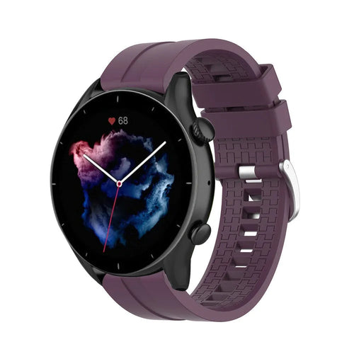 Silicone Strap 'Extreme', purple, on a watch, 3/4 front view