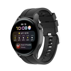 Silicone Strap 'Extreme', black, on a watch, 3/4 front view