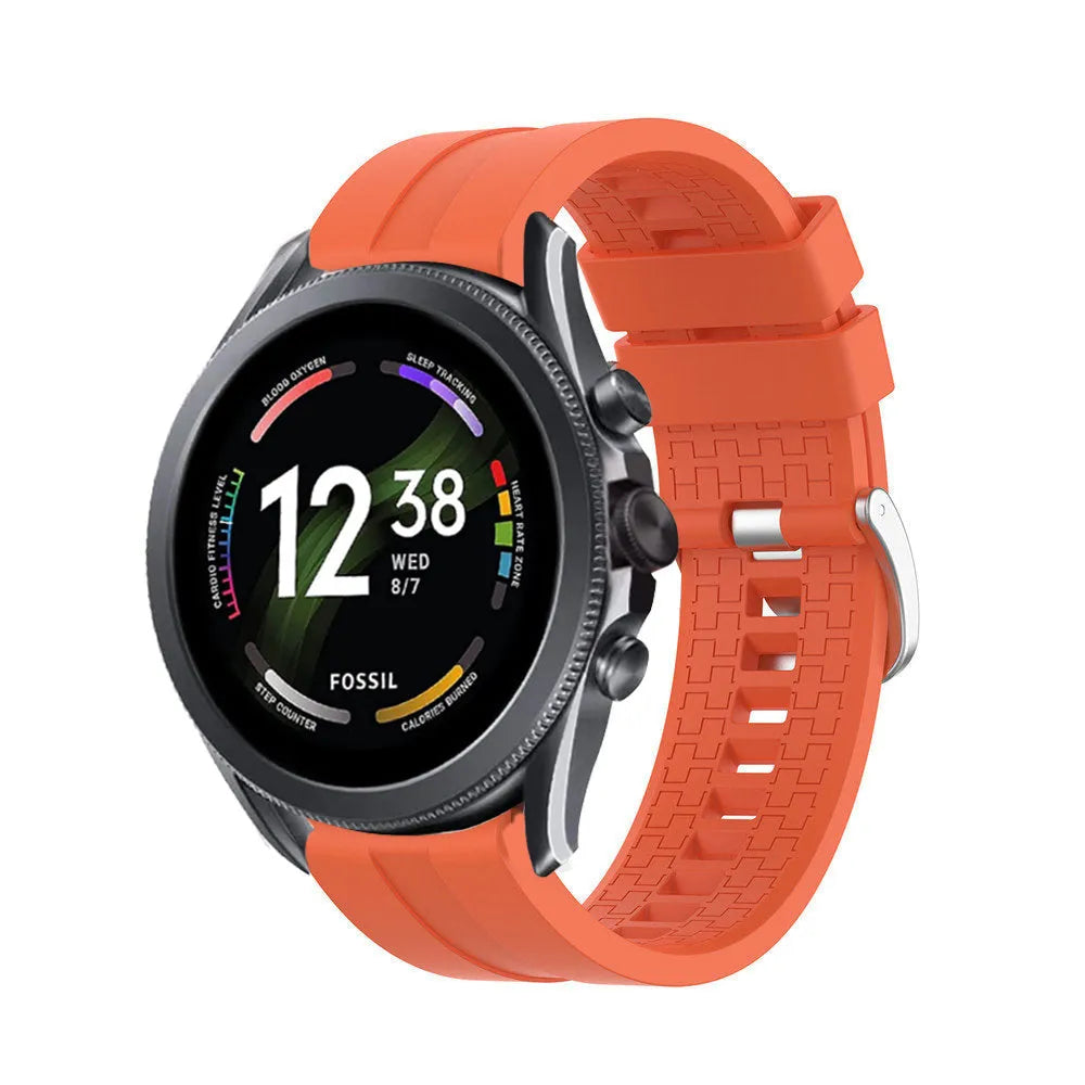 Silicone Strap 'Extreme', orange, on a watch, 3/4 front view