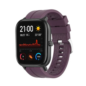 Silicone Strap 'Extreme', purple, on a watch, 3/4 front view
