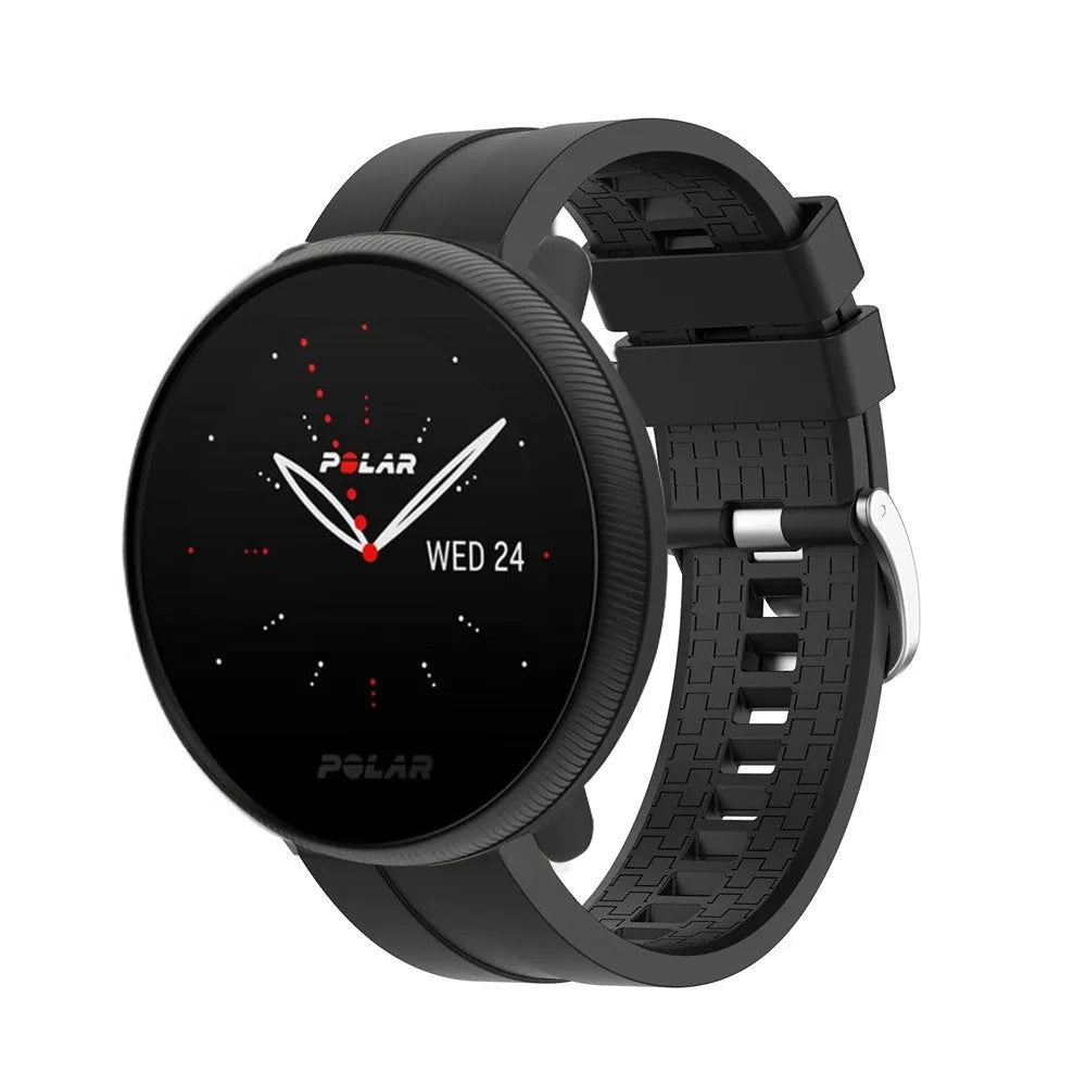 Silicone Strap 'Extreme', black, on a watch, 3/4 front view