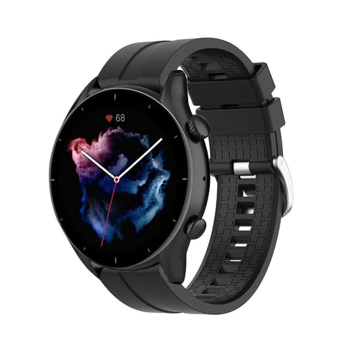 Silicone Strap 'Extreme', black, on a watch, 3/4 front view