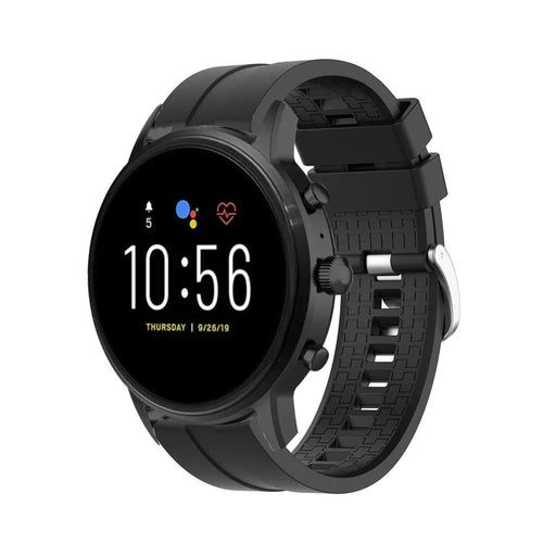 Silicone Strap 'Extreme', black, on a watch, 3/4 front view