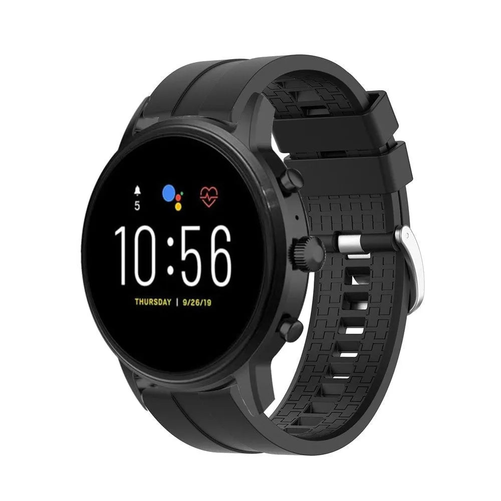 Silicone Strap 'Extreme', black, on a watch, 3/4 front view