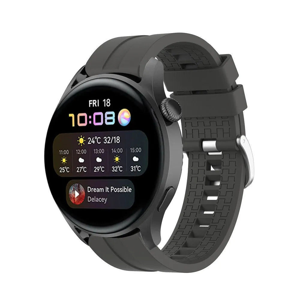 Silicone Strap 'Extreme', dark grey, on a watch, 3/4 front view