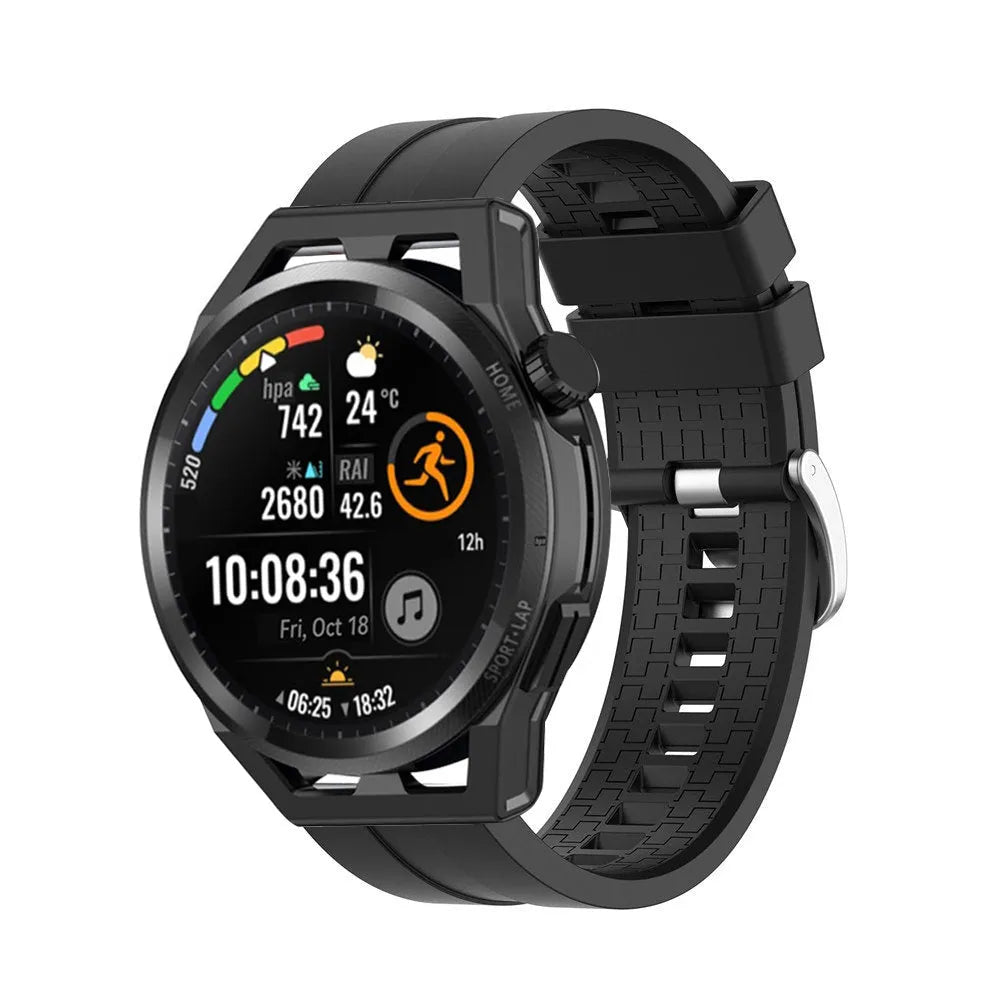 Silicone Strap 'Extreme', black, on a watch, 3/4 front view
