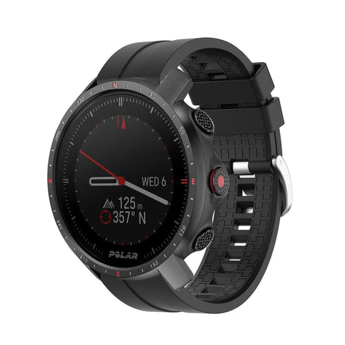 Silicone Strap 'Extreme', black, on a watch, 3/4 front view