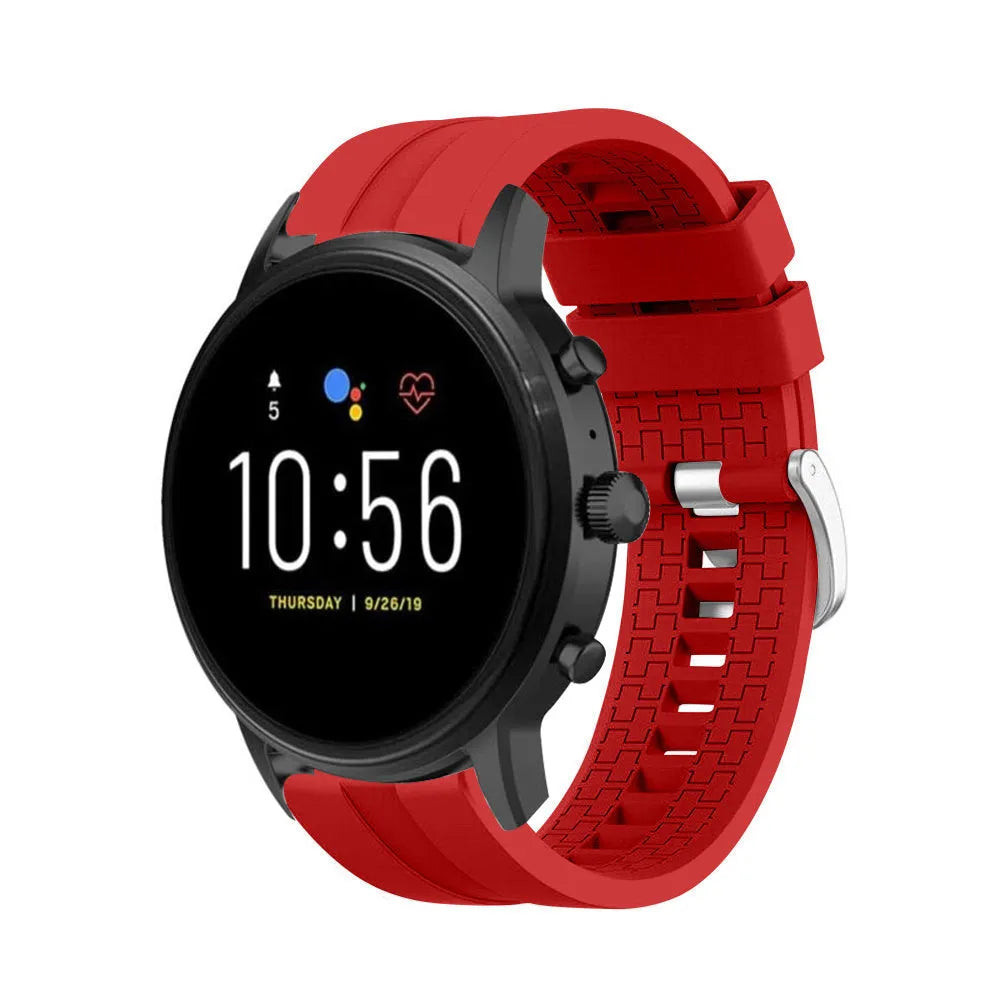 Silicone Strap 'Extreme', red, on a watch, 3/4 front view