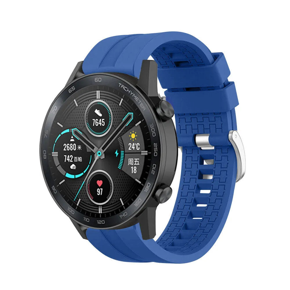 Silicone Strap 'Extreme', blue, on a watch, 3/4 front view